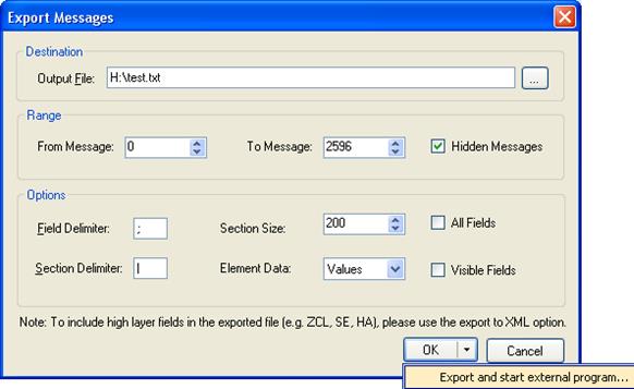 Export Messages form - Figure 222